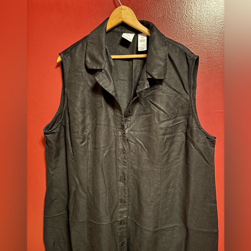 Emma James Sleeveless Button-Front Dress Women’s Size 22W Black Linen Minimalist - Picture 2 of 7